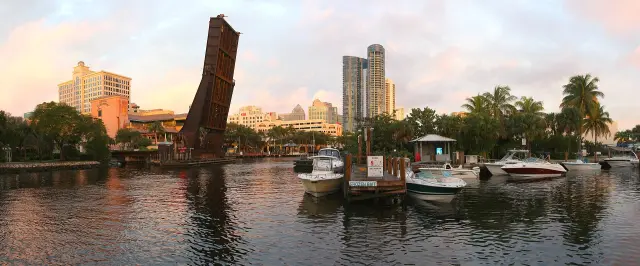 Panorama of the New River and the downtown Fort Lauderdale, Florida skyline